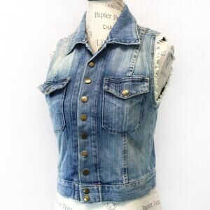 Current Elliott The Sleeveless Snap Denim Jacket Super Loved Size 1 Small